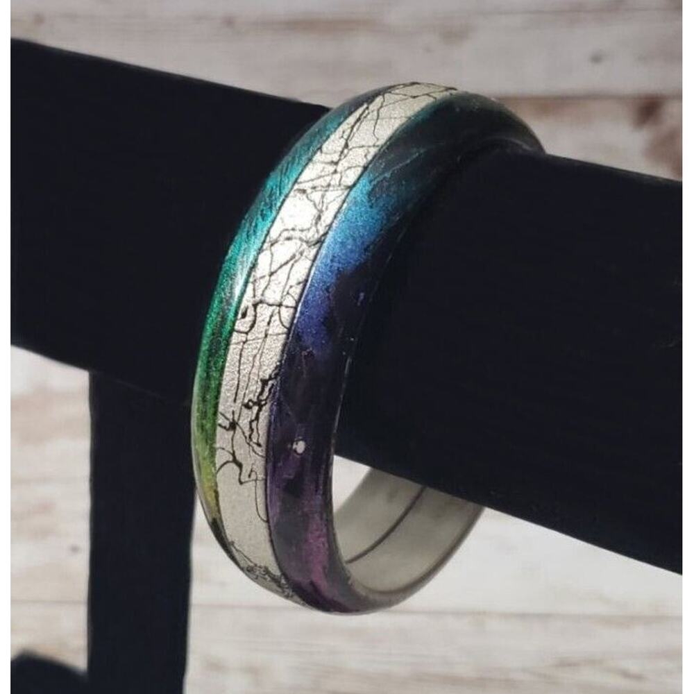 Vintage Bracelet / Bangle - Multi Colored Crackle Style Chunky